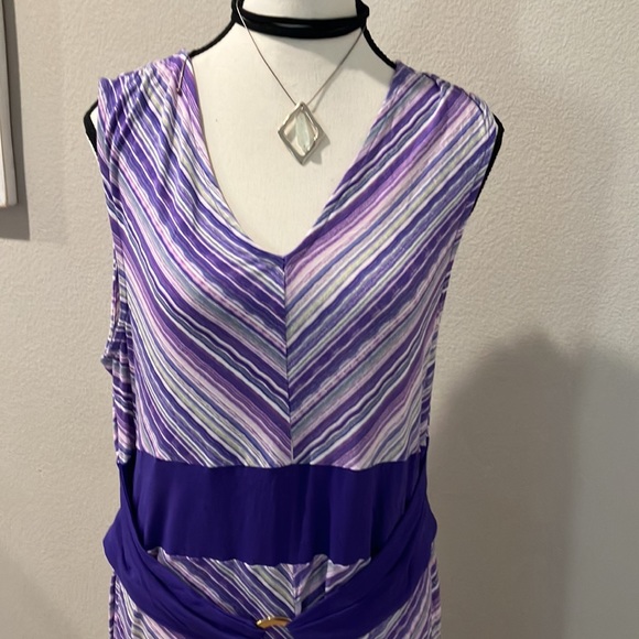Nina Leonard stripped purple’s colors midi sleeveless dress NWOT C1 - Picture 2 of 6